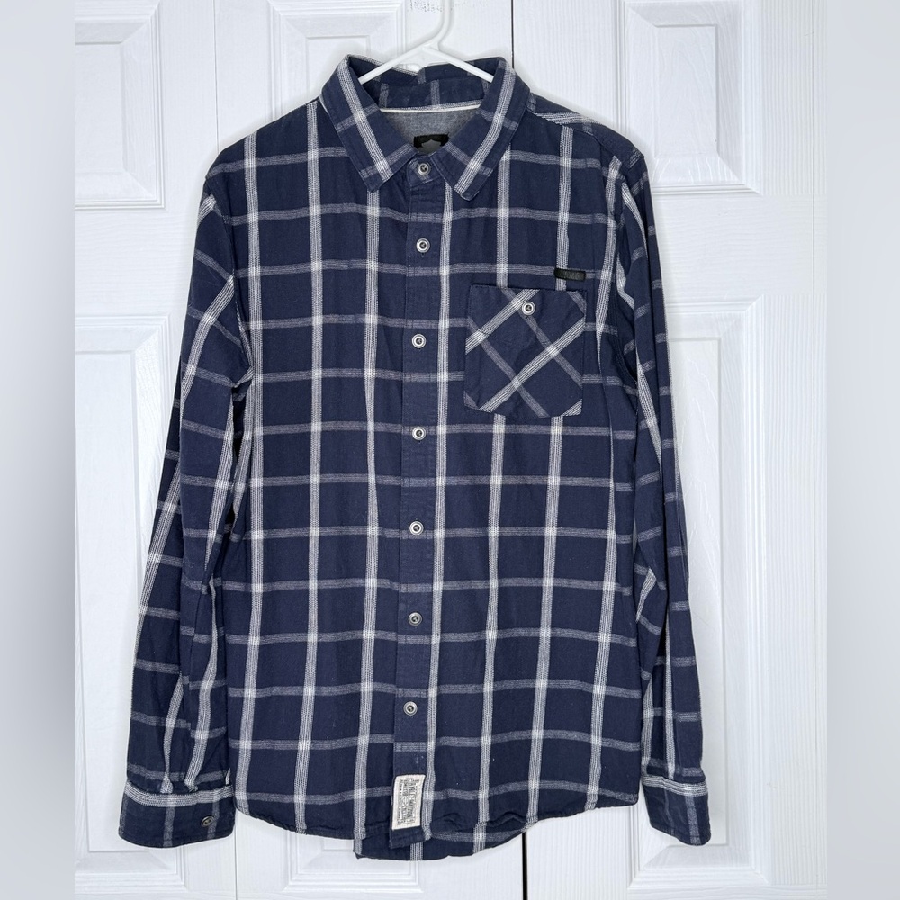 Harley Davidson Mens large Blue Plaid Flannel‎ Button Up Shirt Biker Motorcycle